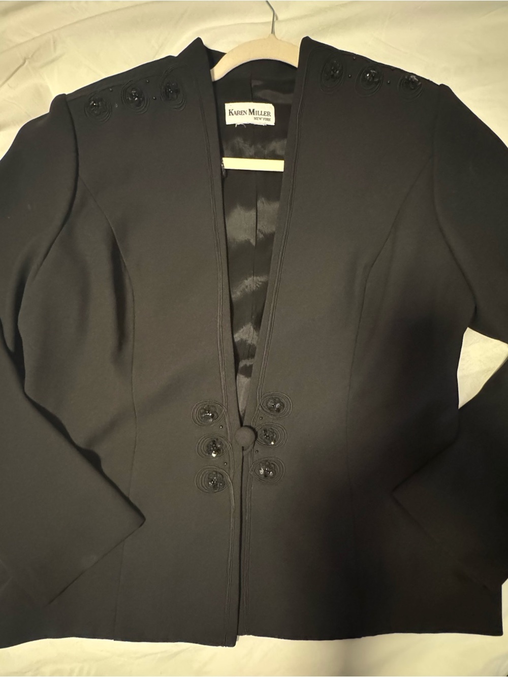 Vintage 90s Karen Miller New York Black Beaded Evening Blazer - Medium